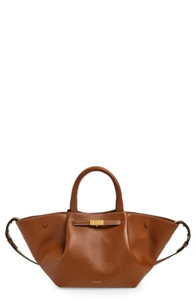 Demellier Midi New York Leather East/west Tote In Brown Tones/brown