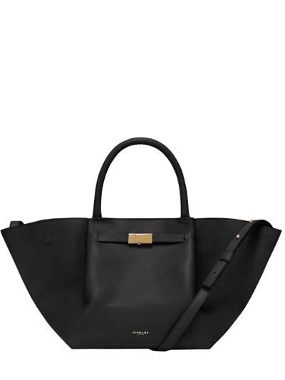 Demellier Midi New York Mini Handbag In Hammered Leather With Gold-tone Hardware In Black