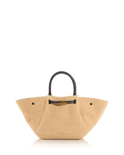 Demellier Midi New York Raffia Shoulder Bag In Black