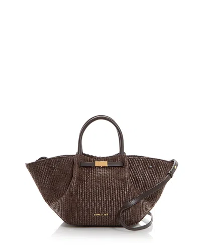 Demellier Midi New York Raffia Shoulder Bag In Brown