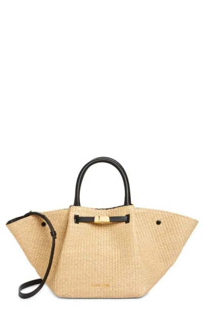 Demellier Midi New York Straw East/west Tote In Black