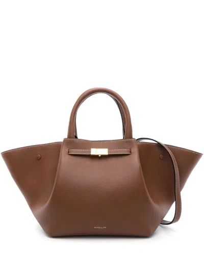 Demellier New York Midi Leather-trimmed Suede Tote In Brown