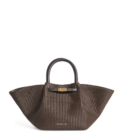 Demellier Midi Raffia New York Tote Bag In Brown