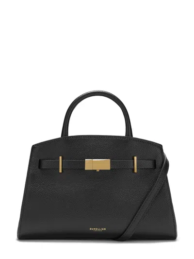Demellier Mini Hudson Handbag In Black Hammered Leather With Gold Hardware