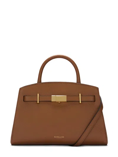 Demellier Mini Hudson Handbag In Hammered Cowhide Leather With Gold Hardware In Beige