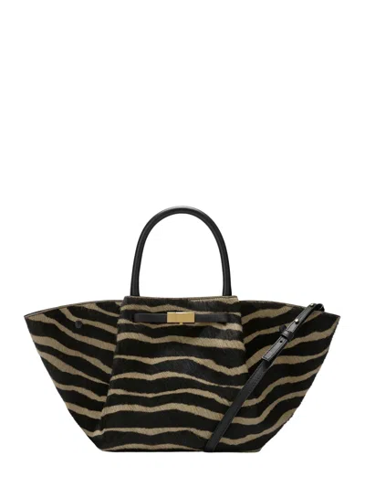 Demellier Mini New York Midi Handbag In Zebra-effect Suede With Gold Hardware In Multicolor