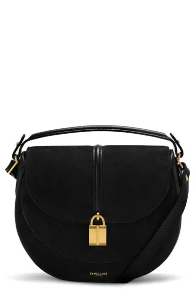 Demellier The Siena Leather-trimmed Suede Shoulder Bag In Black