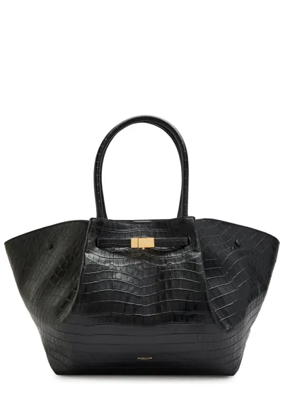 Demellier New York Crocodile-effect Leather Tote In Black