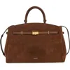 Demellier New York Leather Satchel In Mocha Suede
