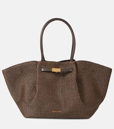 Demellier New York Leather-trimmed Raffia Tote Bag In Brown