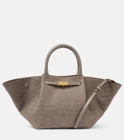 Demellier New York Midi Croc-effect Leather Tote Bag In Grey