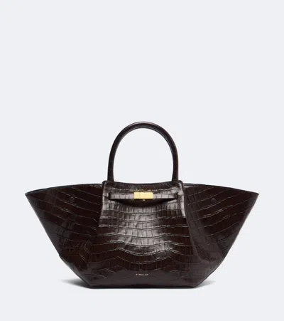 Demellier New York Midi Croc-effect Leather Top-handle Bag In Brown