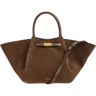 Demellier New York Midi Leather East/west Tote In Brown