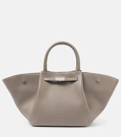 Demellier Midi New York Grained Leather Tote Bag In Stone Grey