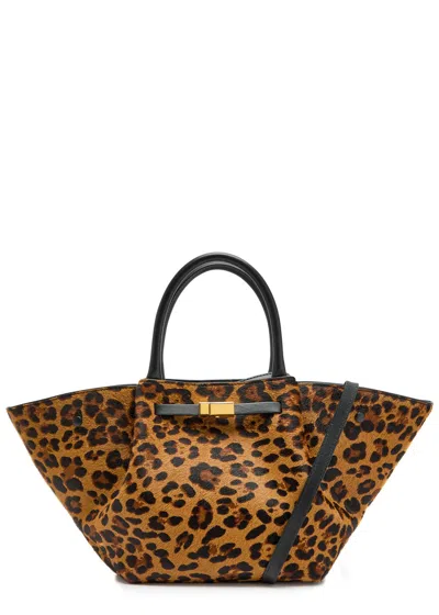 Demellier New York Midi Leopard Calf Hair Tote In Brown