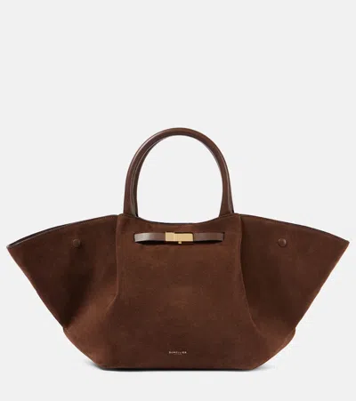 Demellier New York Midi Leather-trimmed Suede Tote In Brown