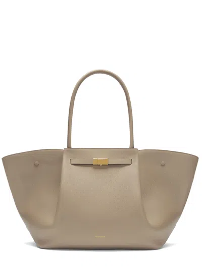 Demellier New York Mini Handbag In Hammered Leather With Gold Hardware In Beige