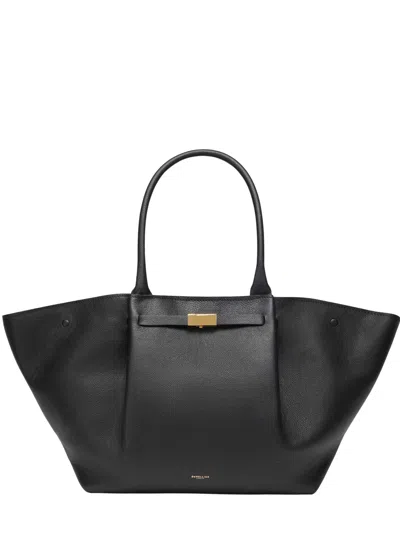 Demellier New York Mini Handbag In Hammered Leather With Gold Hardware In Black