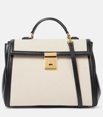 Demellier Paris Midi Leather-trimmed Canvas Tote Bag In White