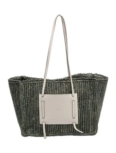 Pre-owned Demellier Raffia Tote In Grey