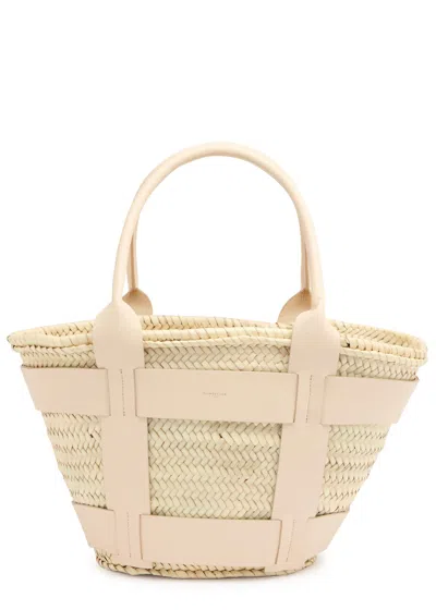 Demellier Santorini Leather And Raffia Basket Bag In Sand