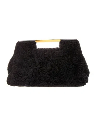 Pre-owned Demellier Shearling Top Handle Bag In Black