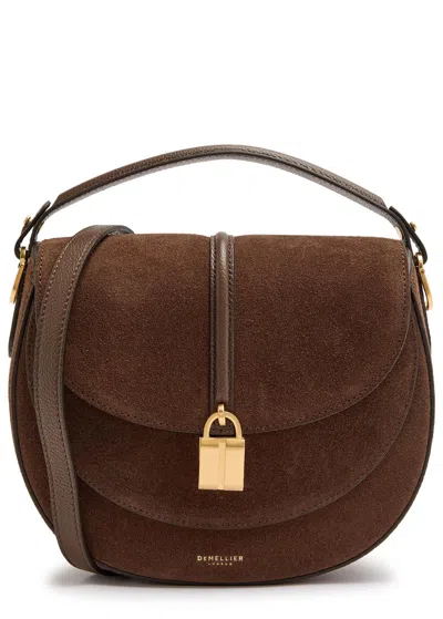 Demellier Siena Leather And Suede Saddle Bag In Dark Brown
