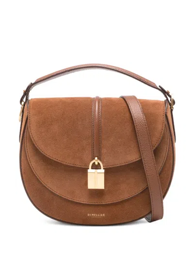 Demellier Siena Padlock Suede Cross Body Bag In Brown