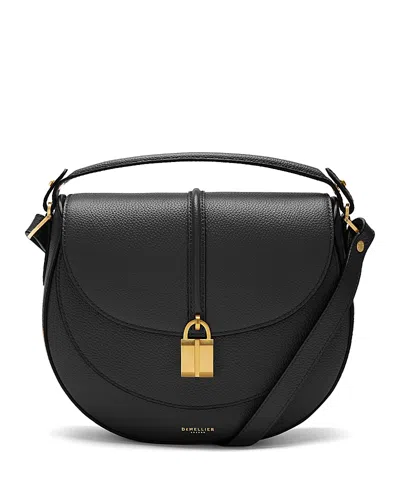 Demellier Siena Small Leather Saddle Bag In Black