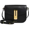 Demellier Small Vancouver Flap Leather Crossbody Bag In Black