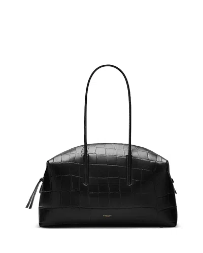 Demellier Stockholm Croc Embossed Leather Shoulder Bag In Black