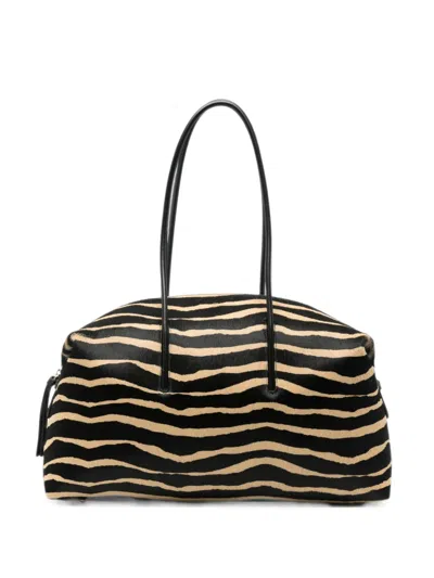 Demellier Stockholm Zebra-print Haircalf Shoulder Bag In Black