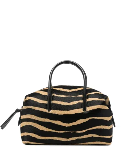 Demellier Stockholm Zebra-print Haircalf Tote Bag In Black