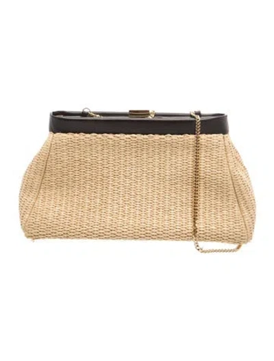 Pre-owned Demellier Straw Cannes Clutch Small In Neutral