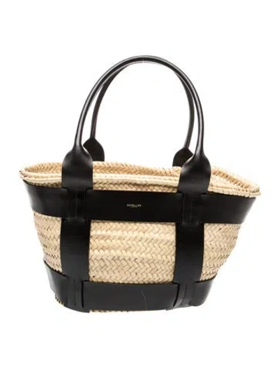 Pre-owned Demellier Straw Santorini Basket Bag Medium In Neutrals