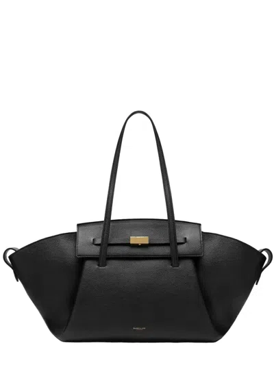 Demellier The Brooklyn Mini Handbag In Grained Leather With Sculptural Shape And Gold Hardware In Black