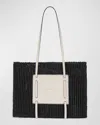 Demellier The Capri Raffia & Leather Tote Bag In Black Raffia Off White Smooth