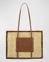 Demellier The Capri Raffia & Leather Tote Bag In Natural Raffia Tan Smooth