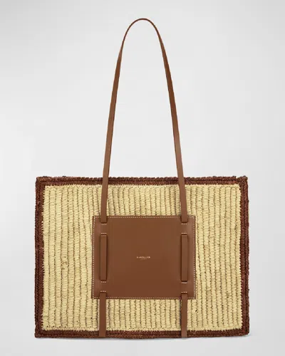 Demellier The Capri Raffia & Leather Tote Bag In Brown
