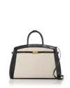 Demellier The Hudson Canvas & Leather Top Handle Bag In Black/white