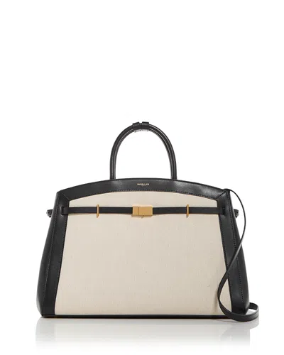Demellier The Hudson Canvas & Leather Top Handle Bag In Black/white
