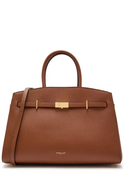 Demellier The Hudson Midi Grained Leather Top Handle Bag In Brown