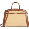 Demellier The Hudson Raffia & Leather Top Handle Bag In Brown