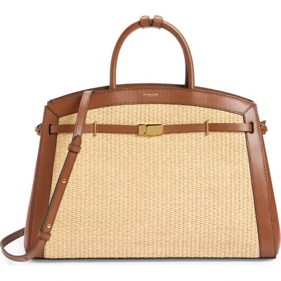 Demellier The Hudson Raffia & Leather Top Handle Bag In Brown