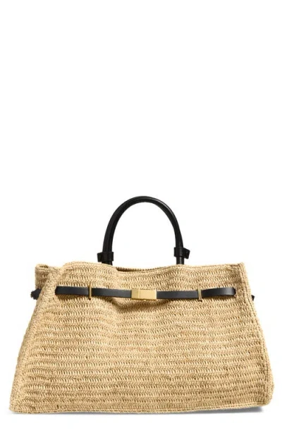 Demellier The Hudson Woven Raffia & Leather Top Handle Bag In Purple