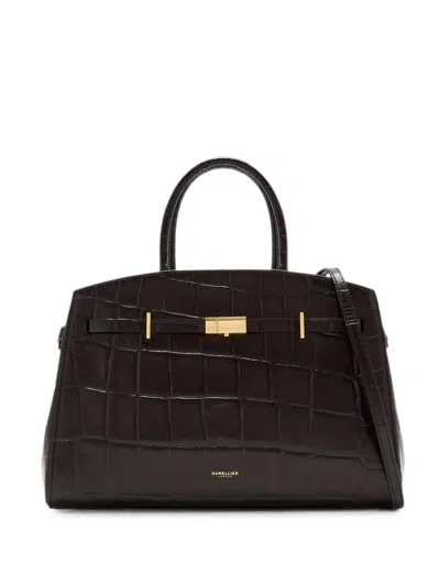 Demellier The Midi Hudson Croc-effect Tote Bag In Black