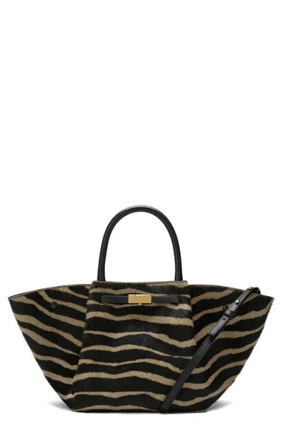 Demellier The Midi New York Calf Hair Tote In Zebra Effect/black