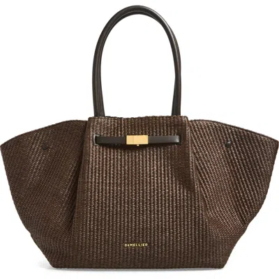 Demellier The New York East/west Raffia Tote In Espresso