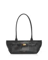 Demellier The New York Embossed Leather Shoulder Bag In Black
