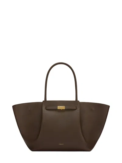Demellier The New York Large Handbag In Grained Leather With Gold-tone Hardware In Brown
